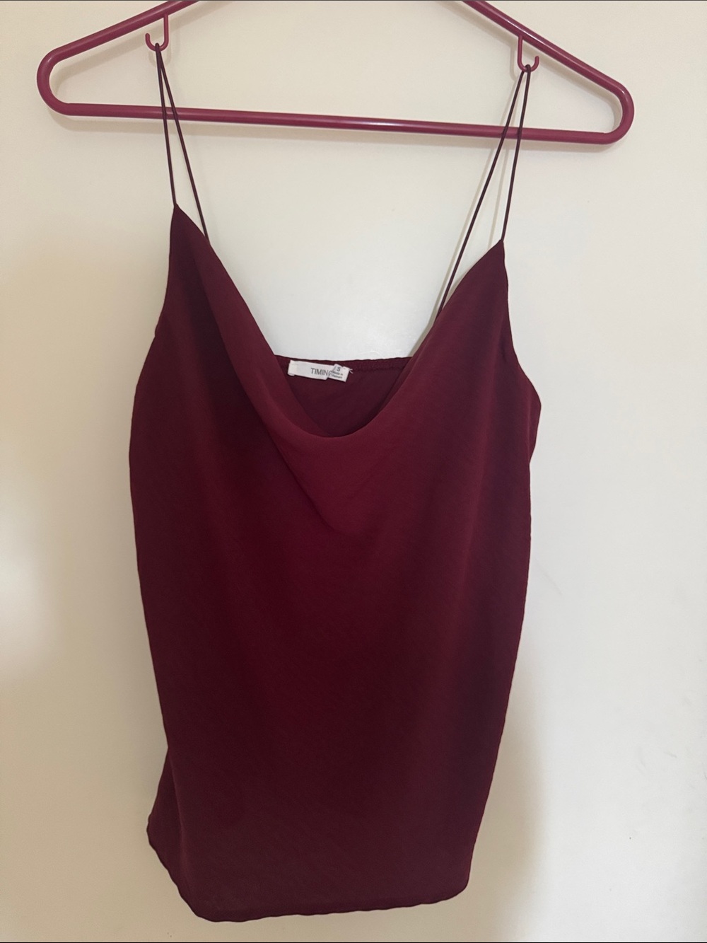 Timing Wine Red Cowl Neck Spaghetti Strap Cami